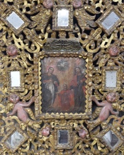 Sagrada Familia, Alto Perú, retablo con ángeles. Restauros. Mide: 95 x 83 cm.