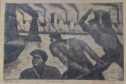 Benito Quinquela Martin 'Día de Trabajo', aguafuerte. Mide: 32,5 x 49,5 cm