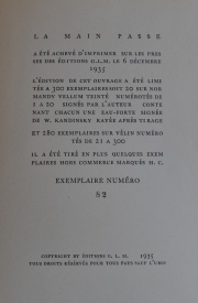 Tzara, Tristanvol. La Main Passe. Editorial: GLM. 1º Edición - 1935. Ejemplar: Nº 82 de 300. Lomo y tapa dañadas. 1 vol.