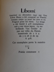 Paul Eluard. Liberté. Editorial: Guy Lévis Mano. Tapa suelta. 1 vol.