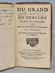 Rapin, René. Du grand ou du sublime dans les moeurs et dans les differents conditions.... Edit Pierre Mortier 1686