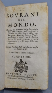 LI SOVRANI DEL MONDO. Venecia, 1720. 1 vol.