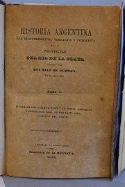 DIAZ DE GUZMAN, Rui: HISTORIA ARGENTINA. Con hojas en facsimil. Deterioros. 2 Vol.