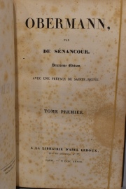 DE SENANCOUR: OBERMANN. Paris, 1833. Ex Libris de María Cristina de Borbón y Parma. 2 vol