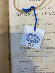 WILCOCKE, Samuel: HISTORY OF BUENOS AYRES, London 1807. Deterioros. Con grabados. 1 Vol.