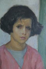 Ana Weiss de Rossi, Niña con blusa rosa, óleo. Desperfectos. Mide: 73,5 x 57 cm.