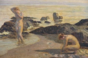 Emile Rene Ménard, 'Baigneuses', óleo. Mide: 86 x 124 cm.