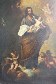 San José y el Niño con Ángeles, óleo de Joaquín Campos. Mide: 127 x 95 cm. Restauros.