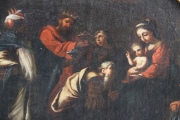 Anónimo Italiano, Adoración de los Reyes, óleo oval. Mide: 38 x 46 cm.