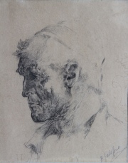 Baldomero Galofre, Hombre de perfil, dibujo. Mide: 21 x 17,8 cm.