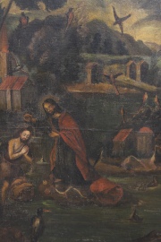 Anónimo, El Bautismo de Cristo, óleo escuela española de 133 x 214 cm.