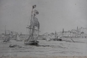 Jongkind 1863. Puerto de Honfleur, grabado. Mide: 23 x 31 cm. Con atril de acrílico regulable.