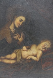 La Virgen y el Niño, óleo anónimo. Restauros. Mide: 107 x 89,5 cm.