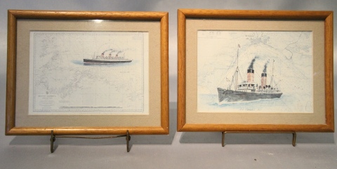 Dos cuadros de barcos, reproducciones enmarcadas.12 x 16,5 cm.