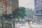 David Heyneman, Calle de Buenos Aires, óleo sobre hardboard. Mide: 24 x 30 cm.