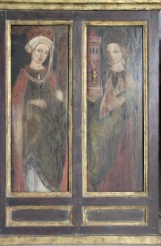 Antiguo retablo, Santa Bárbara y Santa. Mide total: 102 x 75 cm. .