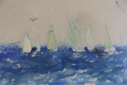 Regata en la Bahía, acuarela firmada Barbaro 92. Mide: 21 x 30 cm.