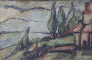 Marcos Tiglio. Paisaje, óleo con cert. Mide: 30 x 45 cm.