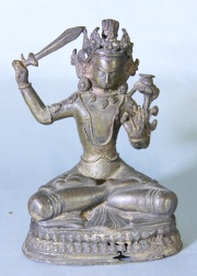 Manjushri, escultura Tibetana de bronce, averías. Alto 16 cm.