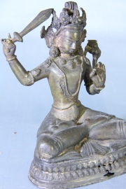 Manjushri, escultura Tibetana de bronce, averías. Alto 16 cm.