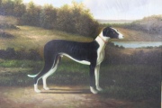 Perro de caza, óleo firmado Shipley. Desperfectos, sin enmarcar. Mide: 51 x 61 cm.