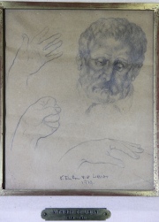 Valentín Thibon de Libian, Cabeza y manos, dibujo al lápiz 1919. Mide: 24 x 20 cm.