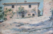 Casa en la Toscana, óleo sobre tabla, firmado. F. Vinea. Mide: 11 x 16 cm.