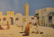 Dos óleos Arabes, de Miguel Montaner. Averías en telas. Miden: 24 x 30 cm.