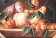 Naturaleza muerta con frutas, óleo firmado S. Roesen de 33 x 33 cm.