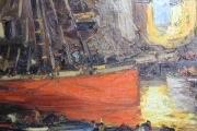 Stephen Koek Koek, Barcos y Personajes, óleo. Mide: 70 x 100 cm.