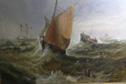 Edwin Hayes, Barcos en una Tormenta, óleo. Mide: 64 x 77 cm.