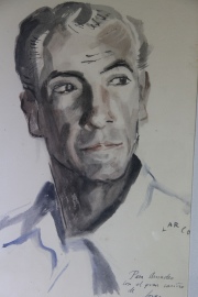 Retrato Masculino, aguada de tinta y acuarela de Jorge Larco. Mide: 48 x 32 cm.