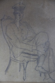 Jorge Larco, Joven Sentado, dibujo al lápiz de 42 x 32 cm.