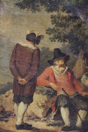 Dos cuadros al óleo, Personajes. F. Kobel. Miden: 22,3 x 16,8 cm.