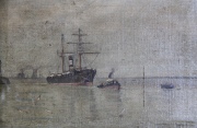 Dos óleos de escenas de barcos, anónimos. Miden: 23 x 34 y 25 x 20 cm.