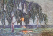 De Navazio. Paisaje crepuscular, óleo. Mide: 19 x 25 cm.