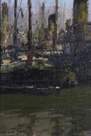 Oscar Vaz,, Barcos, óleo firmado. Mide: 32 x 45 cm.