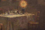 Mesa en un Jardín, Nocturno. Escuela de Le Sidaner. Óleo. Desperfectos. Mide: 67 x 53 cm.