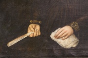 Atribuido a Fernando Garcia del Molino. Joven con collar de perlas, óleo de 103 x 78 cm. Restauros.