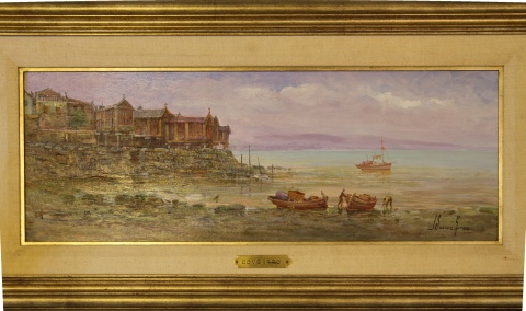 José Suárez Gómez, par de óleos, Paisajes de La Coruña y Combarro (Pontevedra). Miden: 22 x 60 cm.