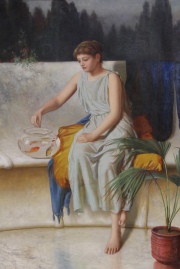 John A. Thelwall. On the Terrace, óleo sobre tela firmado. Mide: 102.5 x 71 cm.