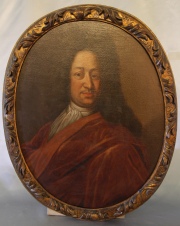 Autorretrato, óleo oval atribuido a Nicolás de Largilliere. Sin firma. Mide: 71 x 56 cm.