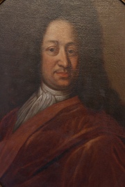 Autorretrato, óleo oval atribuido a Nicolás de Largilliere. Sin firma. Mide: 71 x 56 cm.