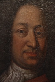 Autorretrato, óleo oval atribuido a Nicolás de Largilliere. Sin firma. Mide: 71 x 56 cm.