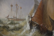 Edwin Hayes, Barcos en una Tormenta, óleo. Mide: 64 x 77 cm.