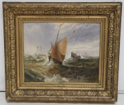 Edwin Hayes, Barcos en una Tormenta, óleo. Mide: 64 x 77 cm.