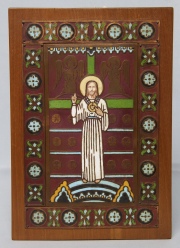 Cristo Bendicente. Placa de cobre con esmalte. Mide: 24 x 16 cm.