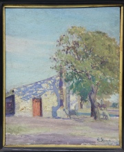 Antonio Berni. La Sombra del árbol (Casa de campo), óleo firmado A. Berni 1922. Mide: 27 x 22 cm.