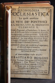 Baldini, Vittorio. Cronologia Eclesiastica. Clemente x 1670. Enc. 1/2 cuero con punteras, Restauros. 1 vol.