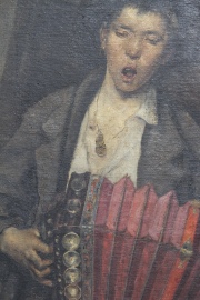 Kappis Albert. 1836 - 1914 Joven con bandoneón, óleo de 150 x 74 cm.